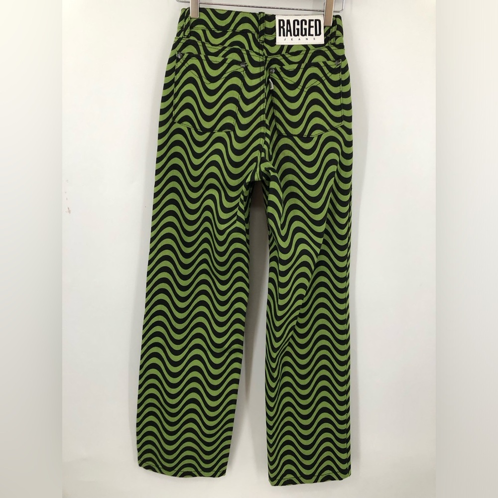 Ragged Priest 24 Dad Jeans Green Wave Print Black 0975 the wide leg straight - Picture 5 of 11